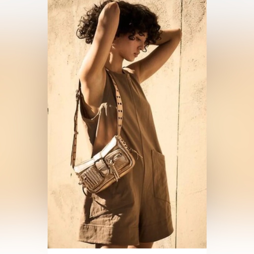 Free People High Speed Crossbody Bag Sling Gold Metallic Leather Adjustable